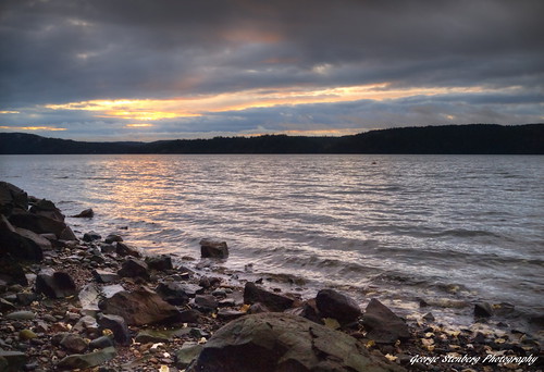 Sunrise Touch by George Stenberg Photography, washingtonstate pacificnorthwest hoodcanal sunrise water seashore beach rocks reflections clouds