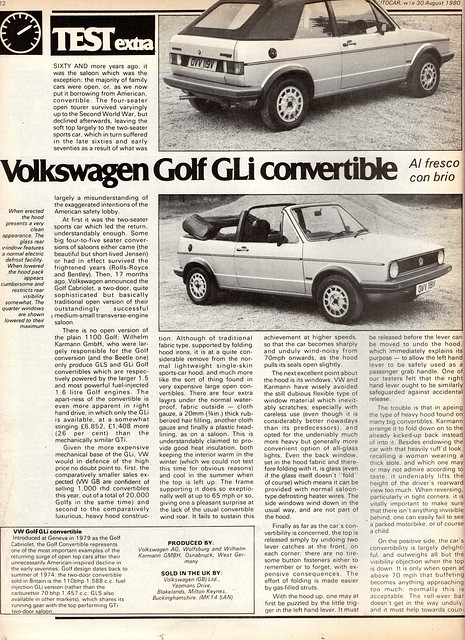 Volkswagen Golf GLi Cabriolet Road Test 1980 (1)