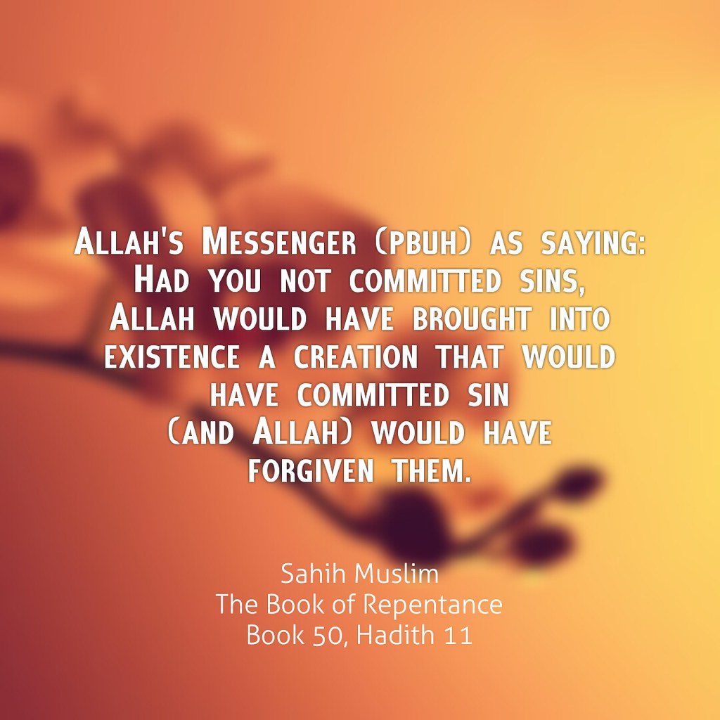 Allah's Messenger (pbuh) as saying: Had you not committed sins, Allah would have brought into existence a creation that would have committed sin (and Allah) would have forgiven them.  Sahih Muslim The Book of Repentance Book 50, Hadith 11