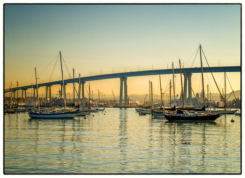 park bridge sunrise boats sandiego coronado tidelands