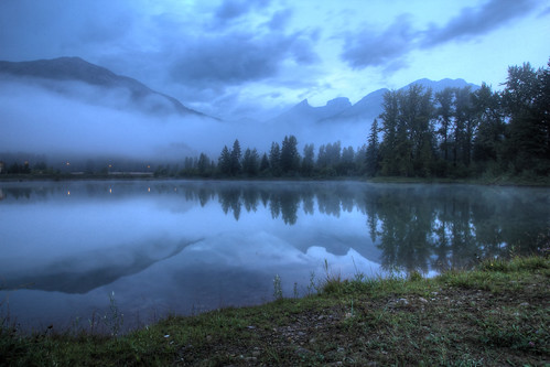 morning lake canada mountains reflection fog clouds sunrise canon dawn day bc britishcolumbia maiden hdr 1022 fernie 60d