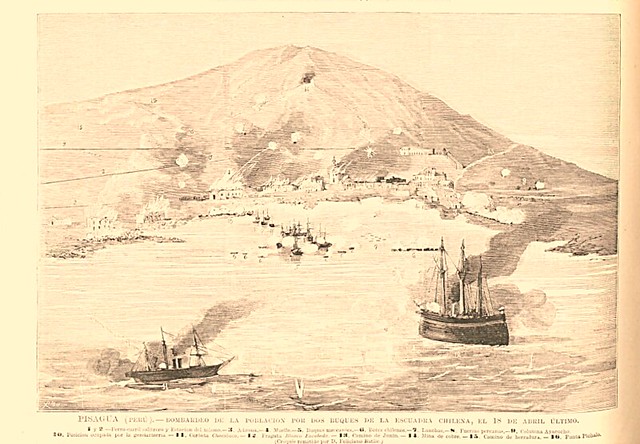 bombardeo del puerto de Pisagua 18 de abril de 1879 en la Ilustracion Española
