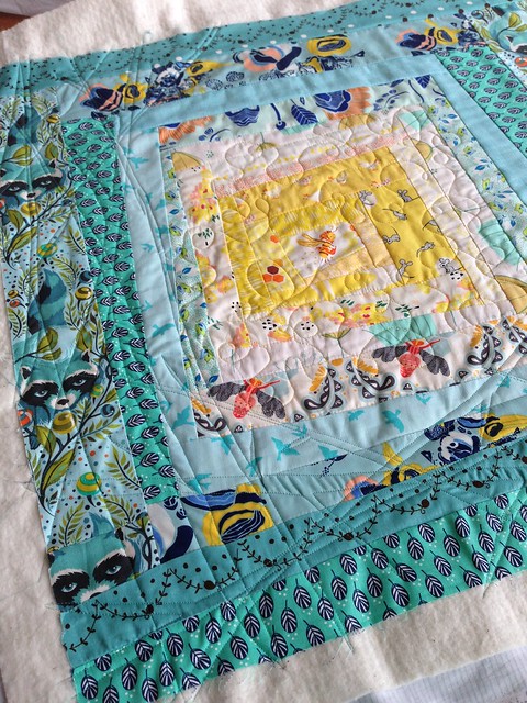 My quilting so far. Bee swirls in the middle, twigs all around. Hope u like what u see partner!