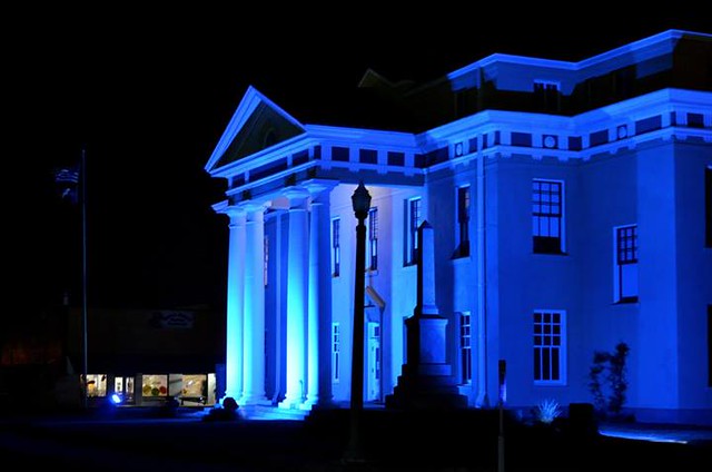 Jo Duncan - Cass County Courthouse, Linden, Texas. Lit for Autism Awareness. HET: Historic East Texas