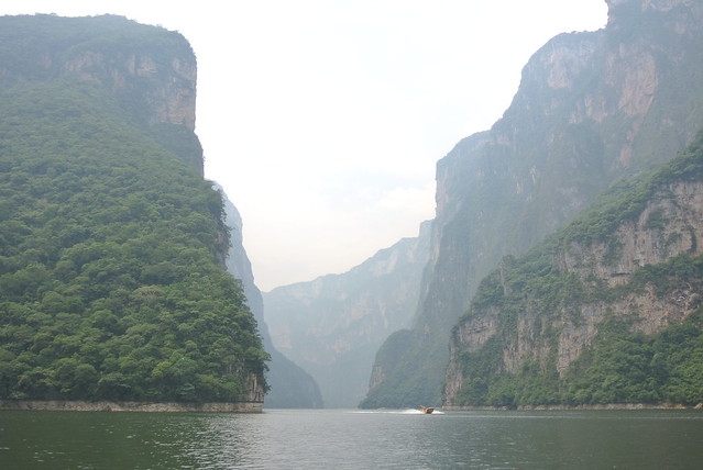 Huge cliffs of the Sumidero Canyon tower above the Grijalva river