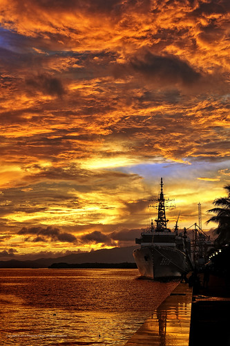 sunset sky sun storm rain weather clouds fire evening coast iso200 marine ship dusk guard hyatt frigate cruiser patrol portofspain trinidadtobago f63 tto nikond700 speed1125 afzoom2470mmf28g shotat70mm expcomp00 ev1228