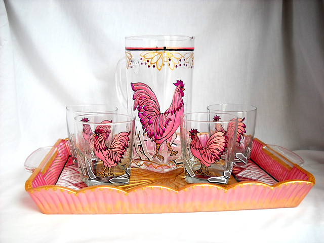 Rooster Carafe & Crystal Tray