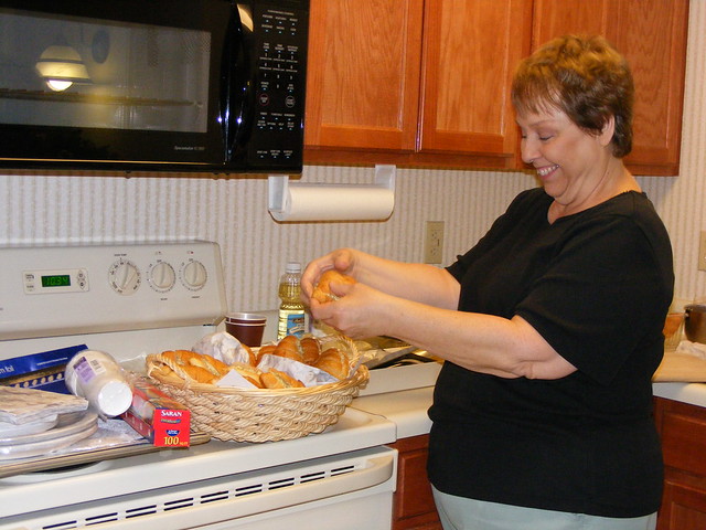 My mother prepping food