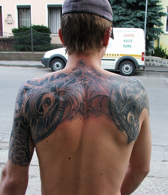 terrific biomechanical tattoo on back for guys #356 | Flickr