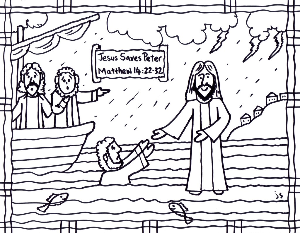 Download Jesus Saves Peter cs | Jesus walks on water coloring page ...