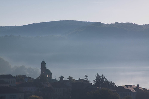 old morning mist church canon river view neglected hills bulgaria worn easterneurope cham yantra ironcurtain slopes velikotarnovo dignified turnovo велико търново