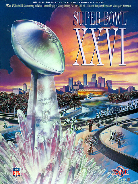 January 26, 1992, Super Bowl 26, Washington Redskins vs Buffalo Bills, Metrodome, Minneapolis, Minnesota, Official Game Program
