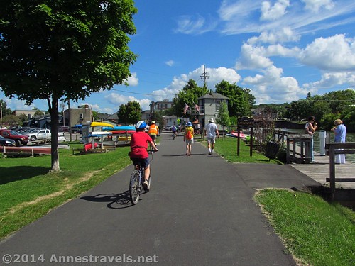 Biking into Fairport, New York, on the Erie Canal Path