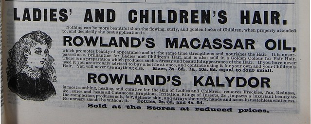 1898 Ad for Rowland’s Macassar Oil and Rowland’s Kalydor