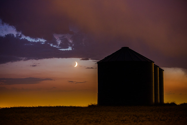 Grain Silo's and a Waxing Crescent Moon