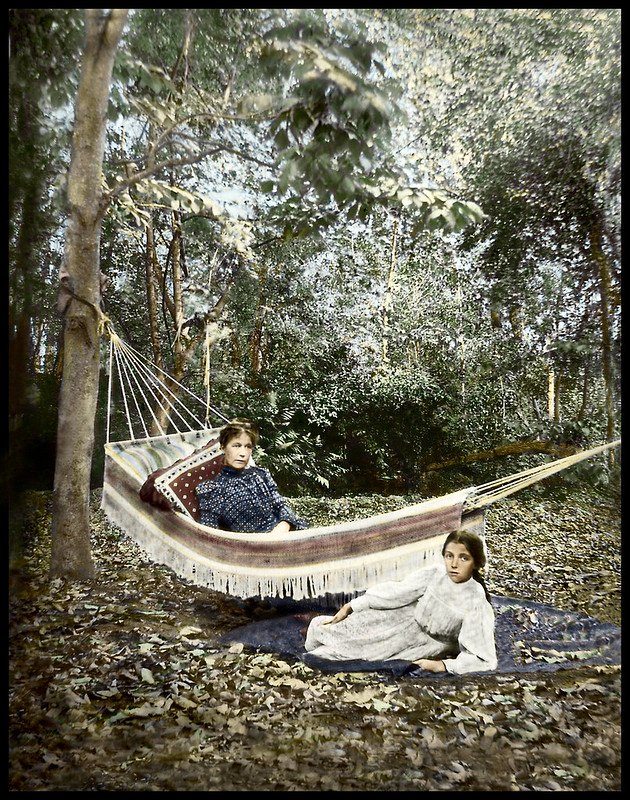 Clara Patterson relaxing at Ardenwood Farm, by Willough Slough, c1906
