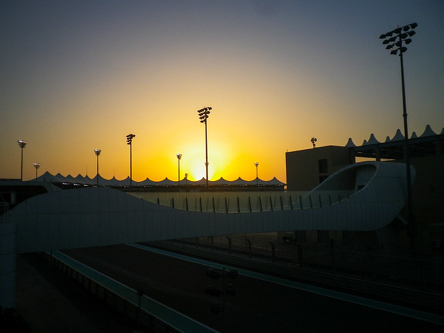 Sunset over F1 racing track, Yas Island