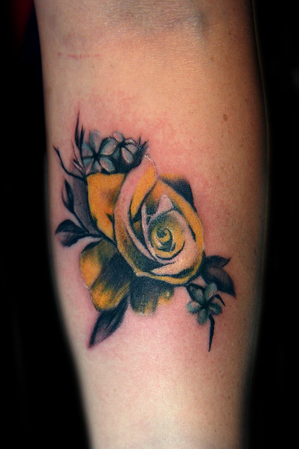 vintage yellow rose tattoo