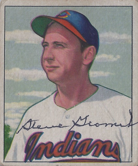 1950 Bowman - Steve Gromek #131 (Pitcher) (b. 15 Jan 1920 - d. 12 Mar 2002 at age 82) - Autographed Baseball Card (Cleveland Indians)