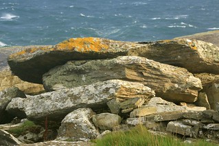 Lichen Encrusted Rocks Wave Platforms Dramatic Coastline Stormy Seas Castle of Old Wick Coast Caithness Scotland