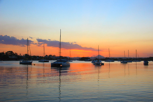 sunset sea summer sky colour reflection water boats evening queensland noosa sunshinecoast
