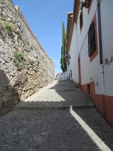 Upper Albayzin (Albaicin) neighborhood leading up to Mirador San Nicolas vista point - Granada, Spain