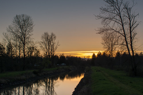 Sunset on the Amazon Channel by Tom Trent, Sunset near my house along the Amazon irrigation channel that is now a park.