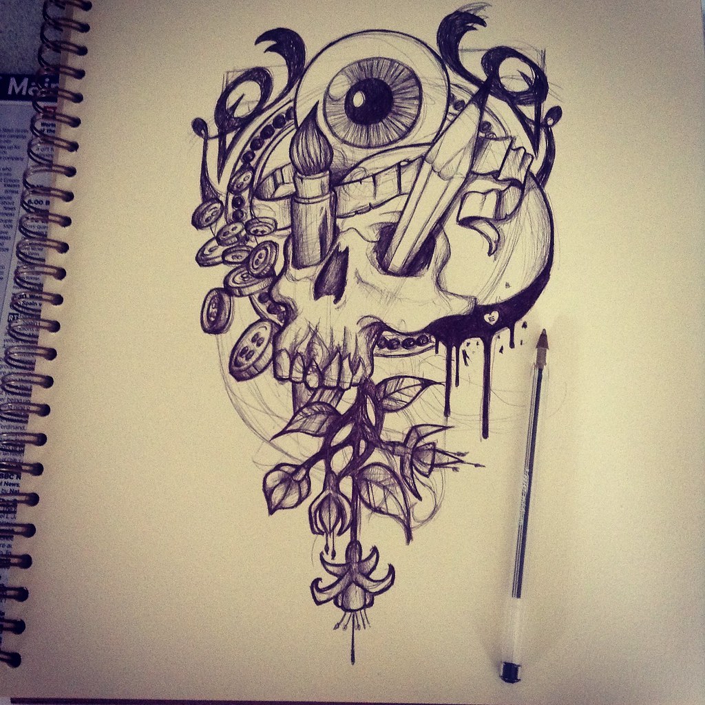 Tattoo idea in ballpoint pen. #tattoo #skull #ballpoint | Flickr