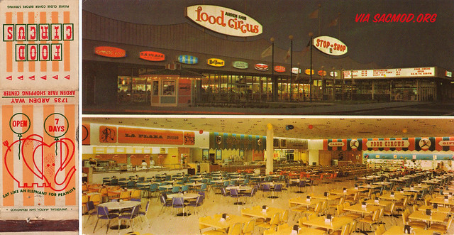 Hello from Arden Fair Mall's Food Circus, circa 1960s! Matchbook and Postcard