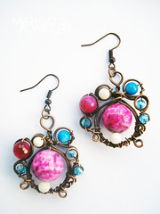 handmade-earrings-copper-wire-natural-stone-pearl-agate-glass-beads
