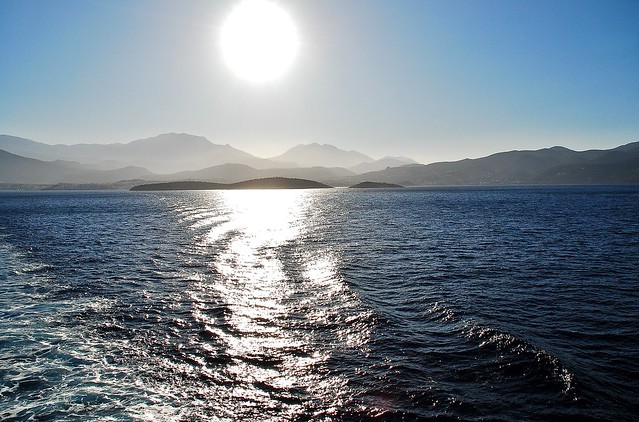 Greece, Crete - sun reflecting off the Sea of Crete