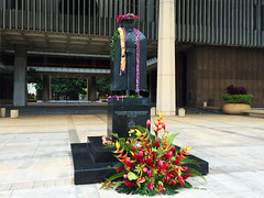 Father Damien Statue with Flowers