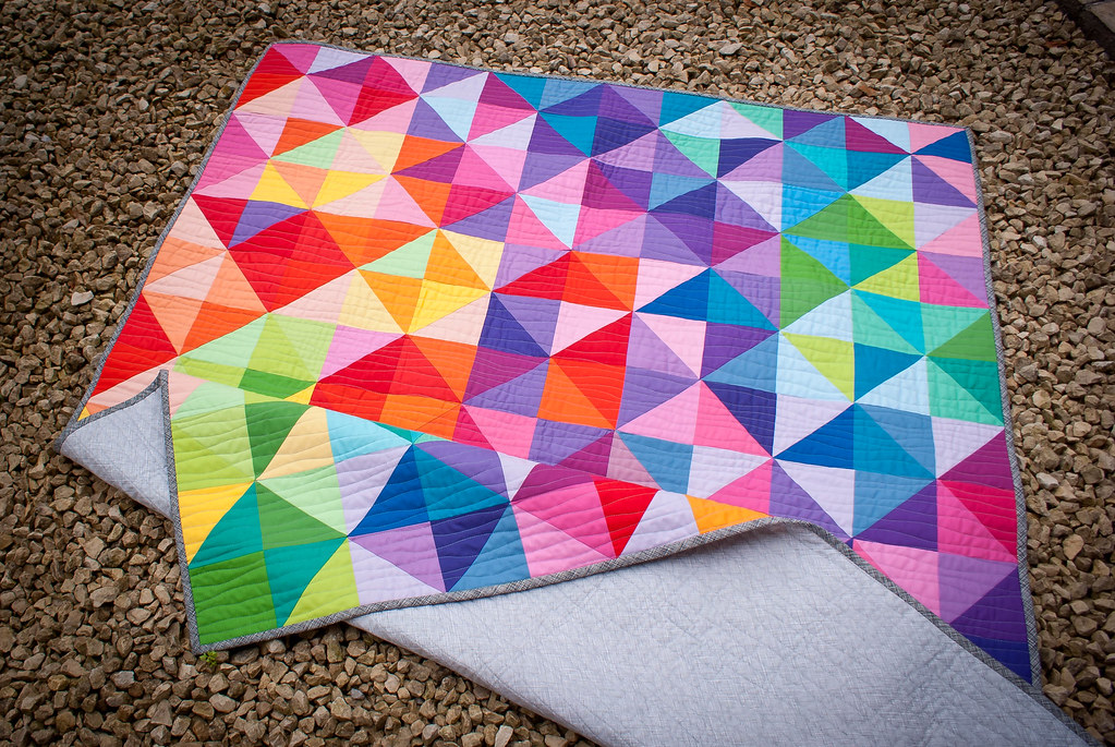 modern, triangles, square, rainbow, quilt, sewing, solids, half, konacotton...