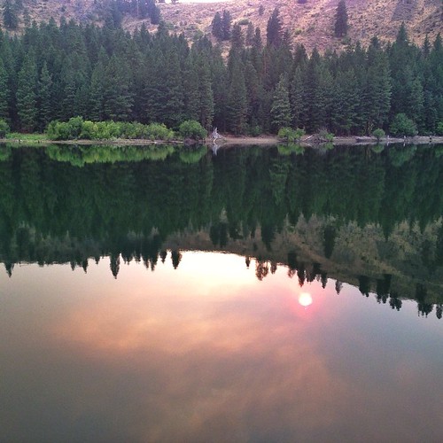 Several wildfires in the area make for a smoky sunset reflected here in Patterson Lake, just outside Winthrop, WA. by Kevin A. Slotemaker, square squareformat iphoneography instagramapp uploaded:by=instagram