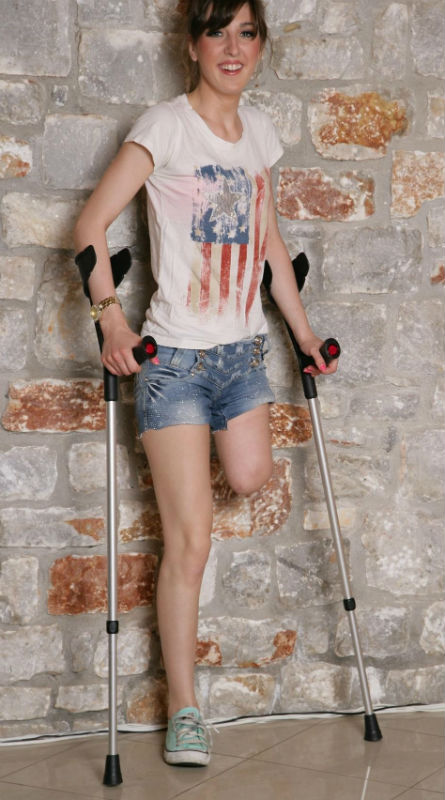 Leg Amputee Woman Crutches New