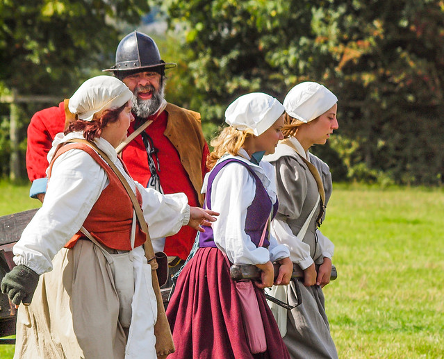 Hurry along there! Ladies of the Sealed Knot at a re-enactment of a battle in the English Civil War