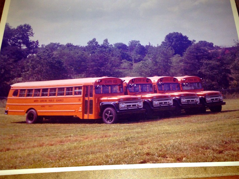 THOMAS BUILT BUS, from High Point, NC and CARPENTER BUS from Mitchell, Indiana.  Brand new 1963 Chevrolet NC School Buses in then standard Omaha Orange.  Digitized from prints.