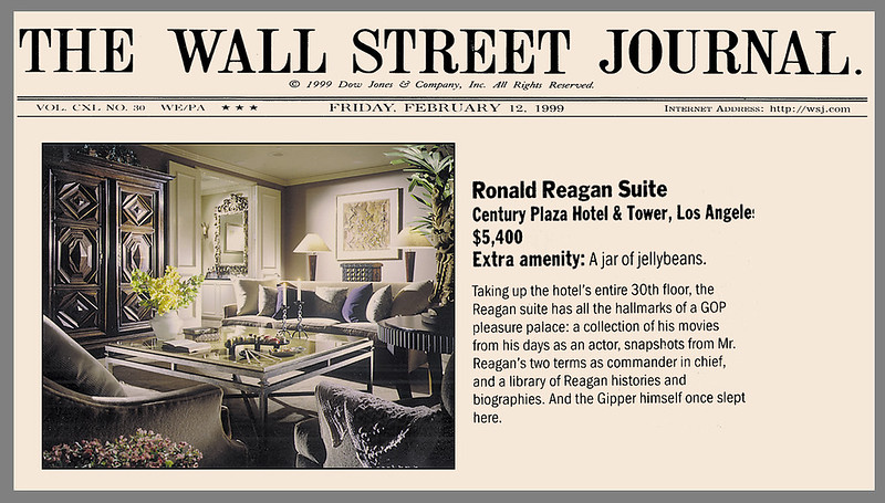 Wall Street Journal post about the Ronald Reagan Suite at the St Regis-Century Plaza, Los Angeles