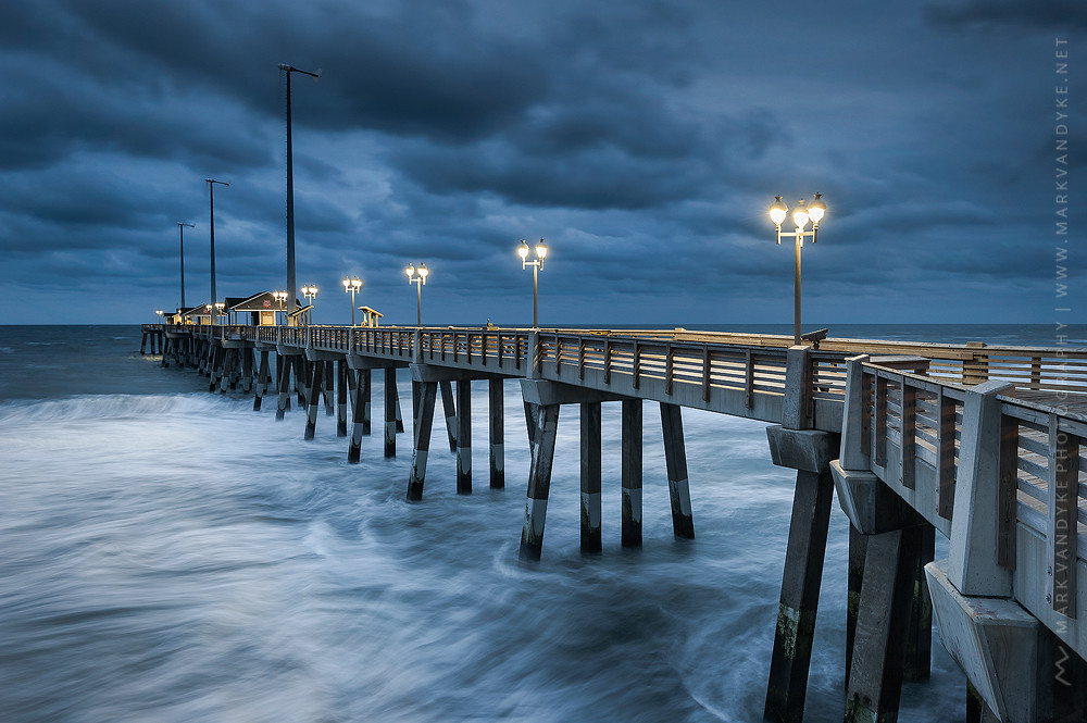 North Carolina Outer Banks Fishing Pier, Blue Hour Stormy S…