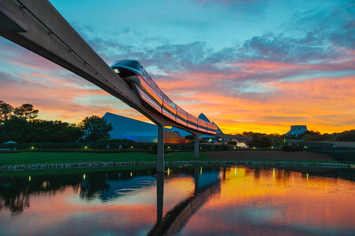 world sunset epcot cloudy disney journey imagination pavilion monorail walt into