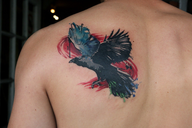 watercolor raven tattoo