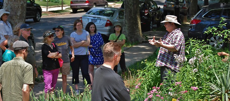 Me hosting the NYCWW Pollinator Week Safari in my Front Yard, June 2014. Photo: Alan Riback