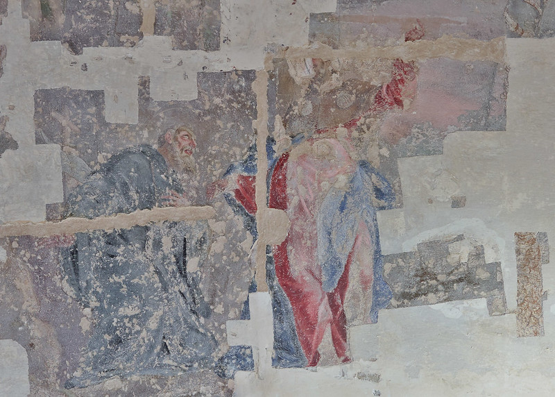 Odkrytá freska na klenbě v prostoru kavárny Morgal