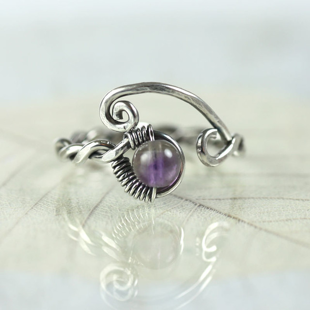 Viking Spiral Sterling Ring Twisted with Amethyst