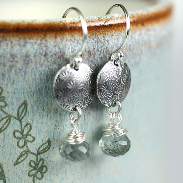 Mermaid Earrings - Fine Silver and Mos Aquamarine