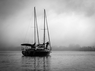Morning fog at anchor