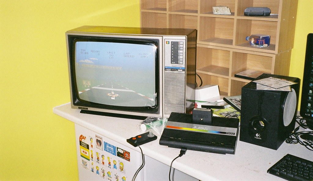 Atari 7800 playing Pole Position II, Pole Position 2, Atari console, video game,