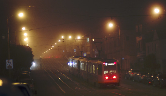 N Judah MUNI train in The Sunset, San Francisco (2014)