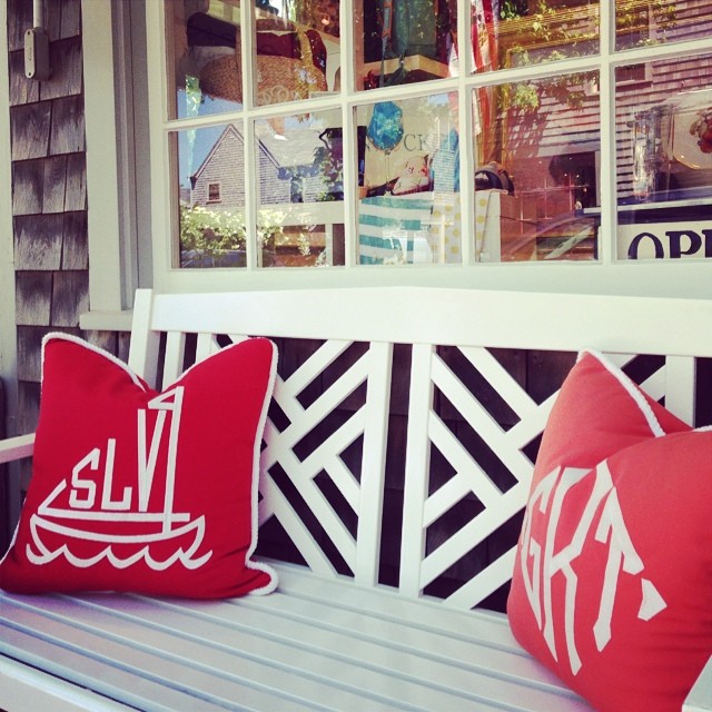 Obsessed w #monogram #sailboat pillow. Ordered on spot for Ps #Nantucket bedrm.  @lulupowers @AckMonogram so fun to see you!