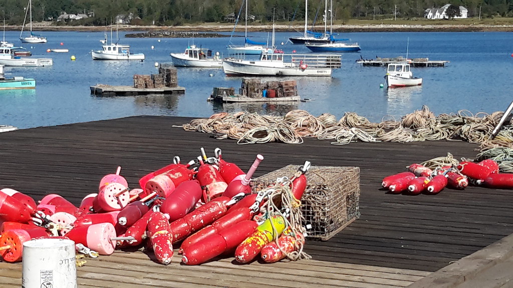 Lobster gear and boats in Prospect Harbor, Maine